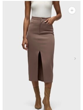 Hudson Jeans Taupe High-Waist Midi Pencil Skirt with Front Slit